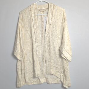 Soft Surroundings Cream Kimono Cardigan - Crochet Trim - Size SP - NWT